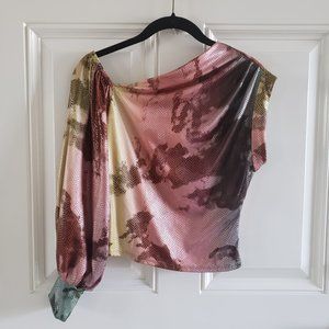 WIN WIN Two Type Sleeves Metallic Snake Print Multicolor Top SZ S